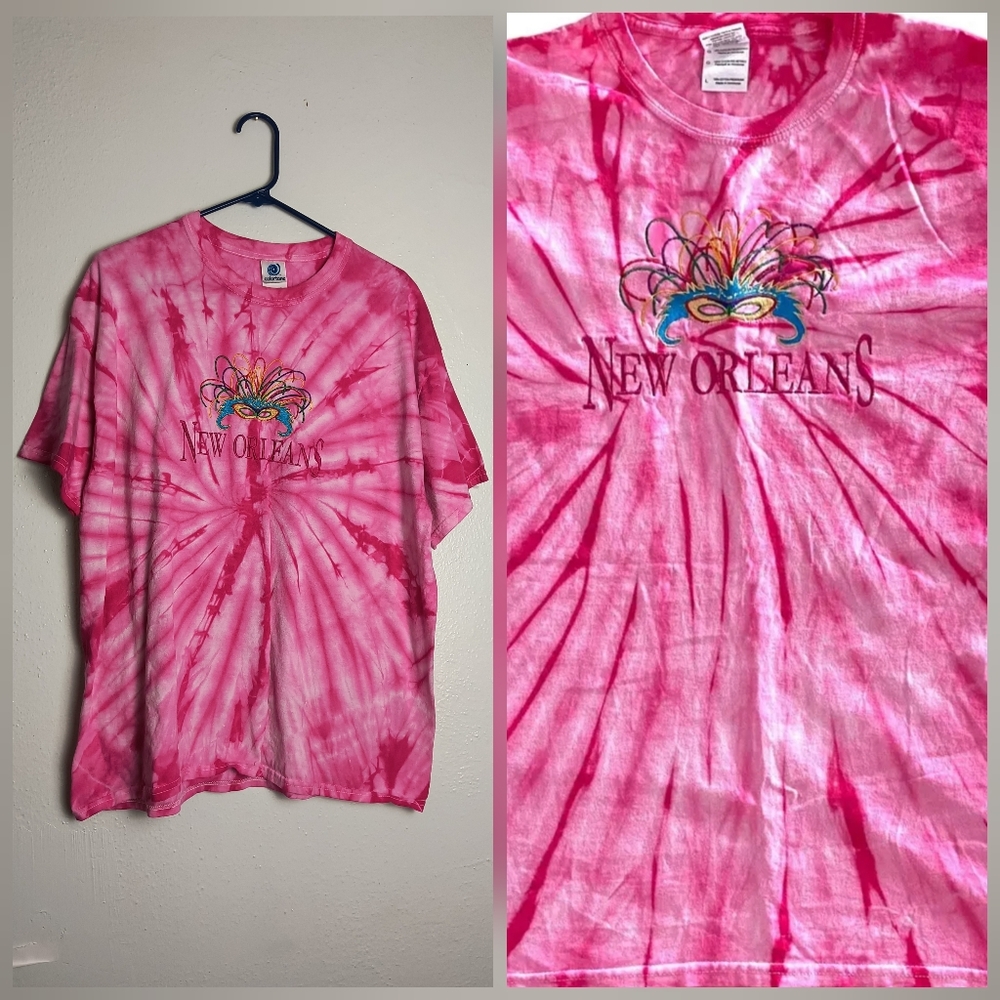 Tie Dye Tee Shirt "New Orleans" Women's Size XL Tall Pink